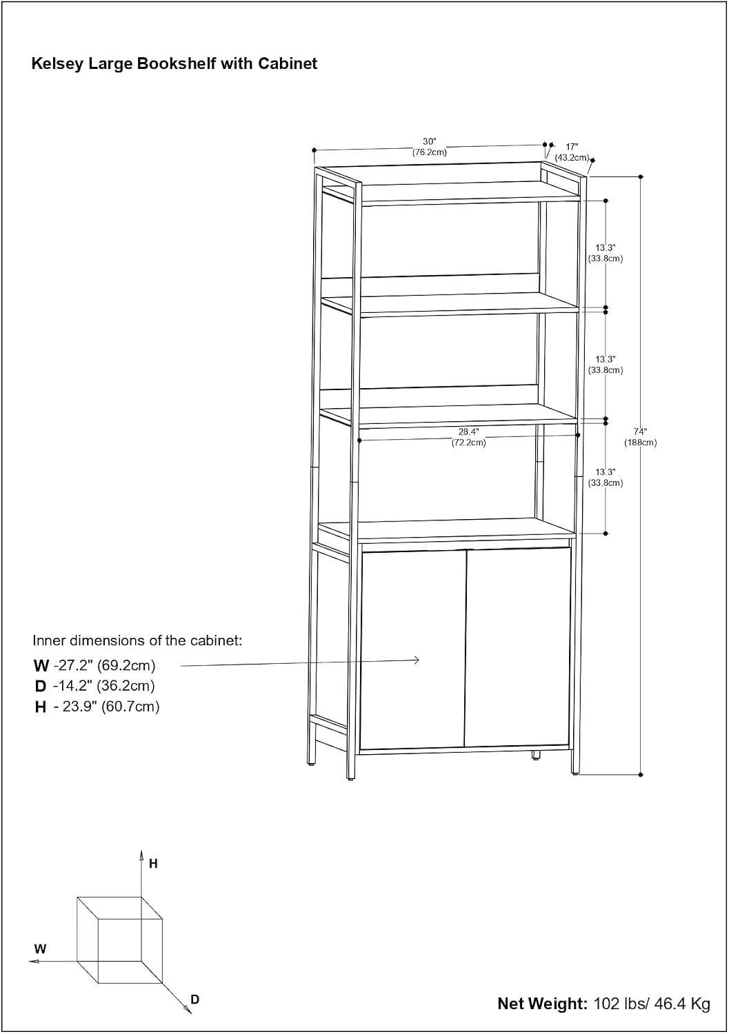 SIMPLIHOME Kelsey Bookcase - 74 inch Tall Solid Mango Wood Bookshelf with Cabinet in Natural, Modern Industrial Storage for Living Room, Study Room or Office with Open Shelves and Metal Base
