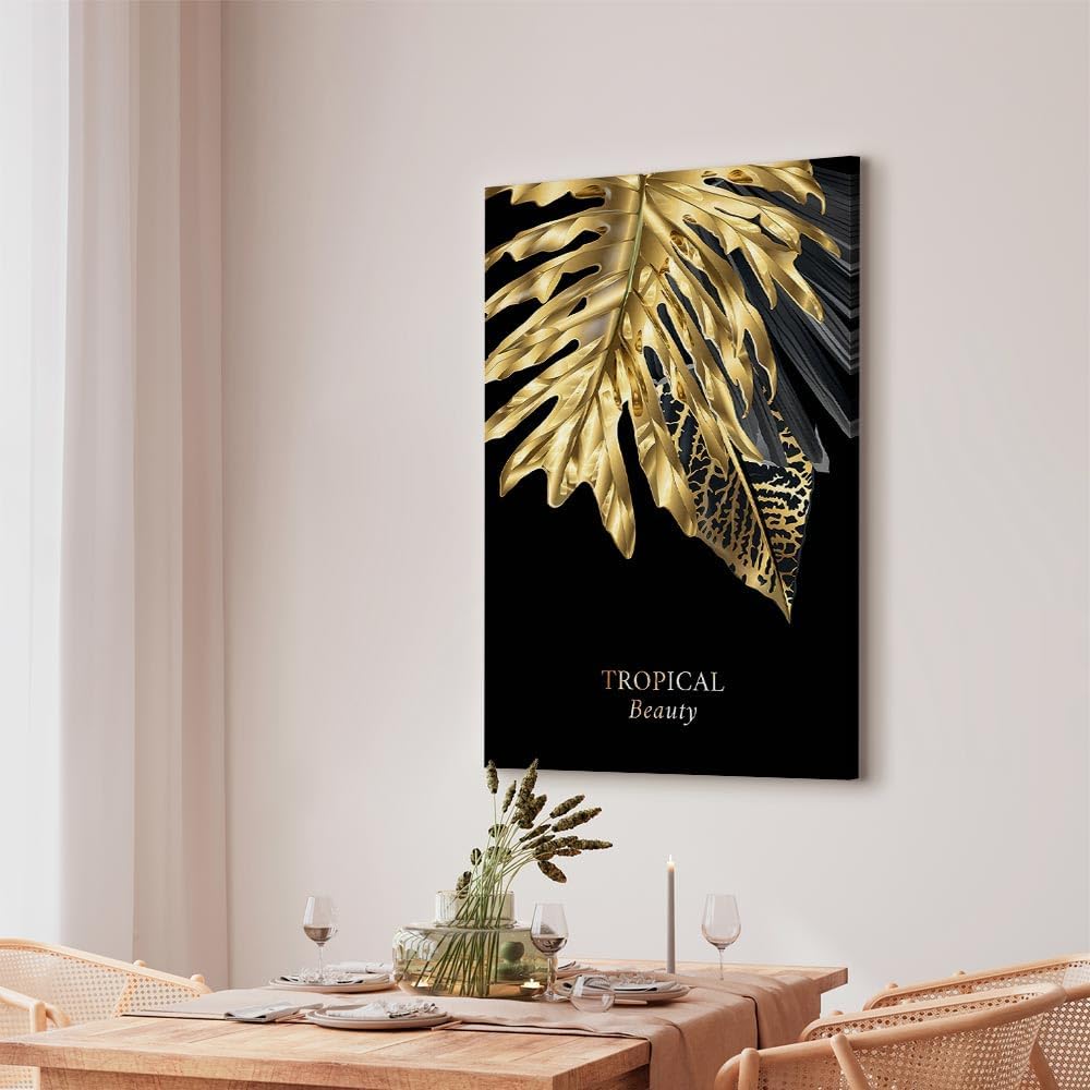 artgeist Acoustic Canvas Wall Art Print Leaves 24x35 in - 1pcs Picture with Acoustic Foam Sound Print Artwork Room Acoustics Soundproofing - Palm Leaves Nature Botanical Black b-C-1006-b-a