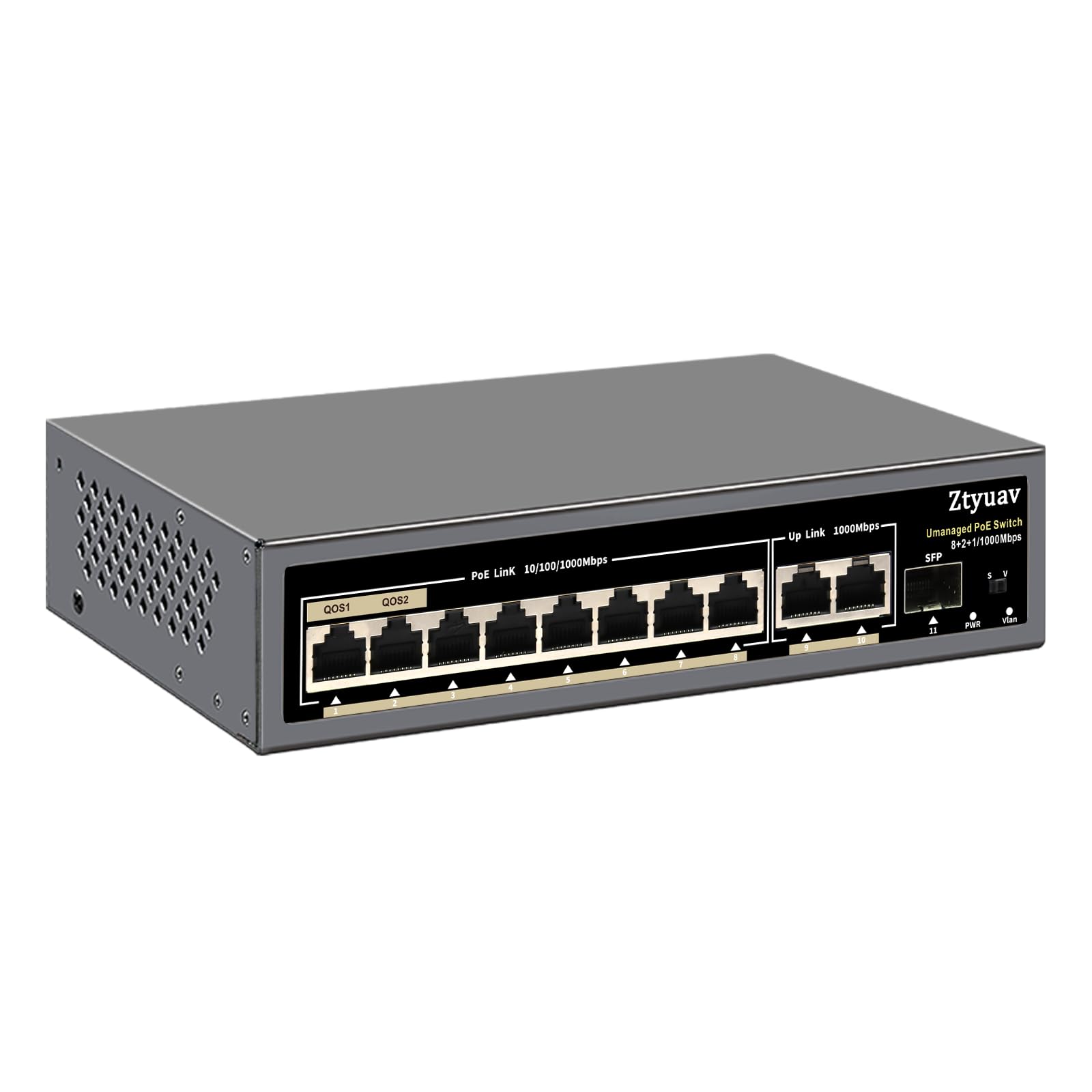 Commutateur PoE Gigabit Non géré 11 Ports Complet avec 8 Ports PoE+ à 120 W, 2 Liaisons Montantes et 1 Emplacement SFP IEEE802.3af/at, QoS, détection Automatique PD, Protection 6 KV (11)