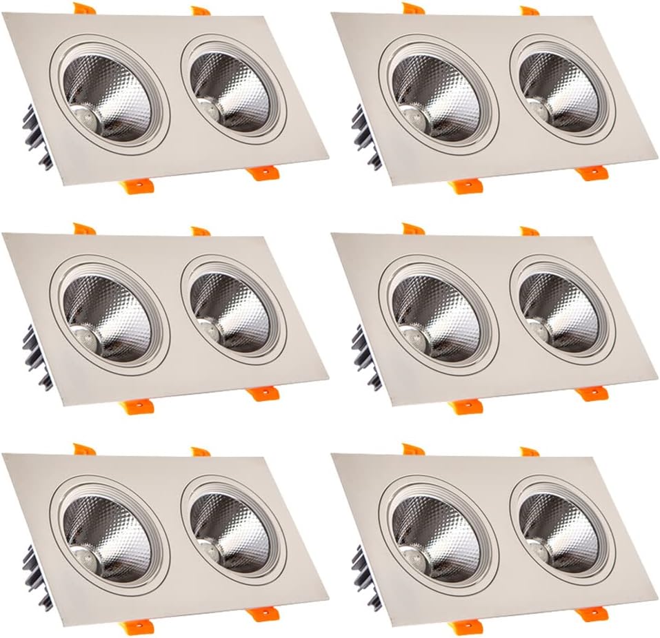 Recessed Double Head LED Downlight 6pack COB Ceiling Lamps Spot Lights Indoor Lighting Embedded Hole Light Baffle Square Trim Sink Downlights 2 * 5W, 2 * 12W
