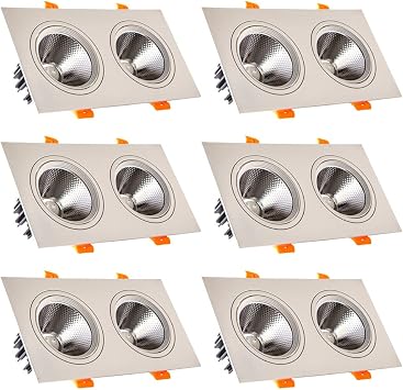 Recessed Double Head LED Downlight 6pack COB Ceiling Lamps Spot Lights Indoor Lighting Embedded Hole Light Baffle Square Trim Sink Downlights 2 * 5W, 2 * 12W
