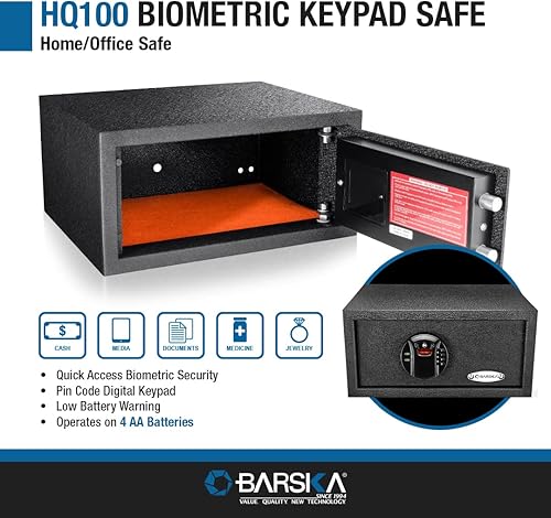 Miniatura 2 de BARSKA Digital Keypad Biometric Fingerprint Security Home Safe Box for Secure Documents Jewelry and Valuables with Bolt Down Kit