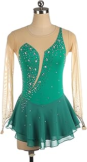 YXWYXWA Vestido de Patinaje sobre Hielo Figura de niñas, Mujeres para Adultos, dhinestone Brillante con Mangas de la Punta de los Dedos, Ballet Ballet Ballet Gimnasia Gimnasia, Negro, 3XL