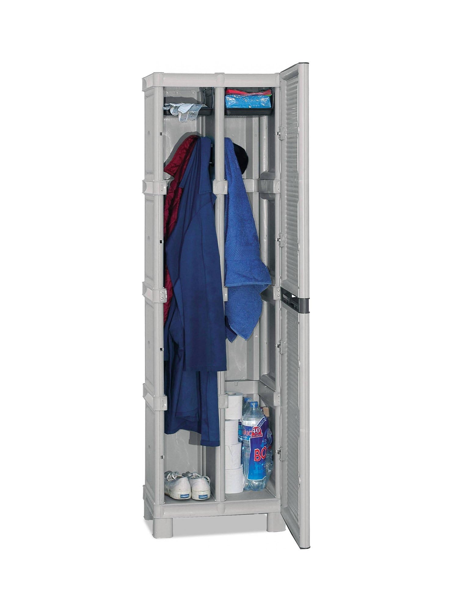 Dmora - Armoire d'extérieur Tongeren, Armoire d'extérieur 1 Porte, Armoire de buanderie, 100% Made in Italy, 50x39h172 cm, Gris Clair et Noir