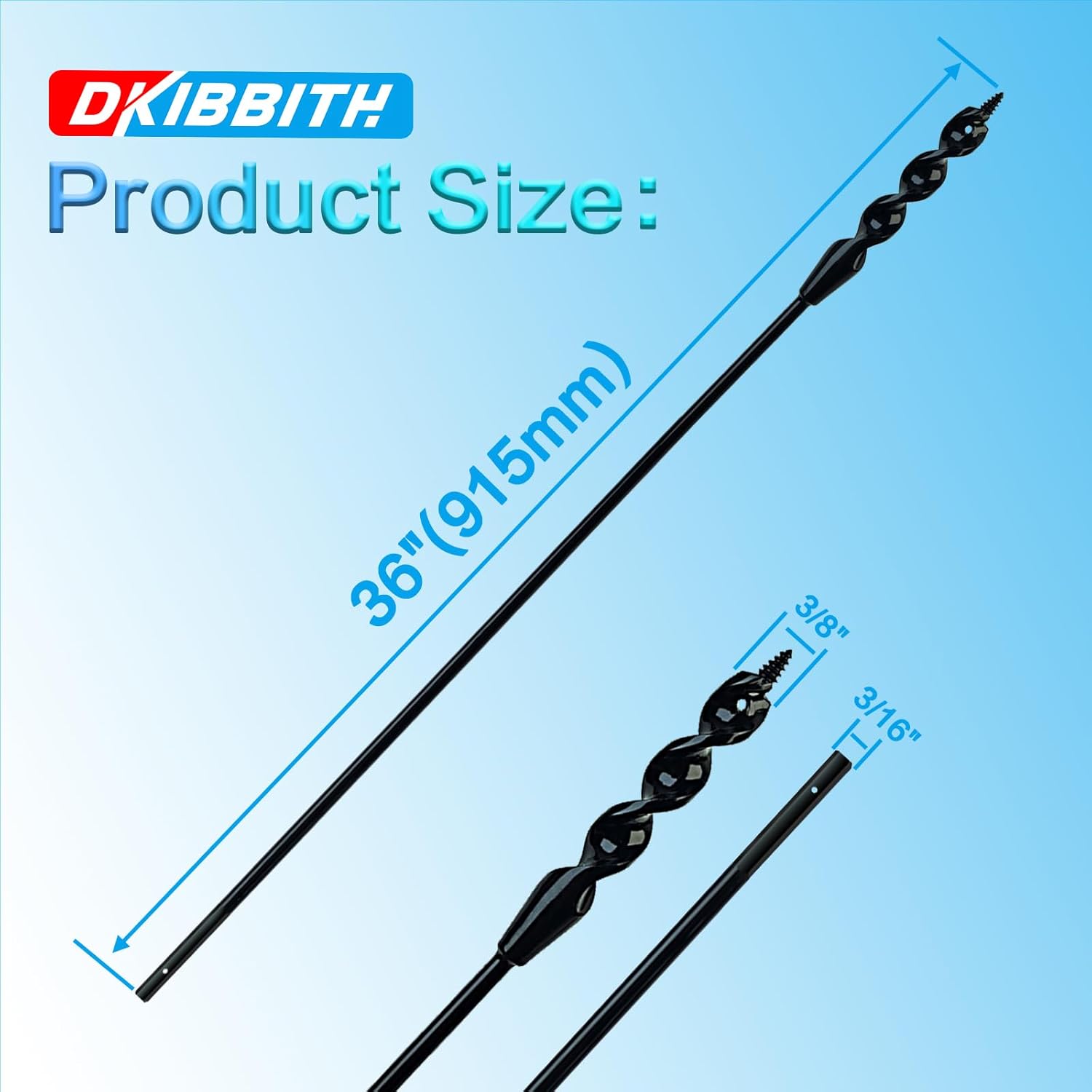 DKIBBITH Flexible Installer Drill Bit for Pulling Wires Through Walls Ceilings and Sidewalks,36-Inch Long, 3/8-Inch Auger with a Fish Eye Hole and Screw Point, 3/16" 3-Flat Anti-Slip Shank.