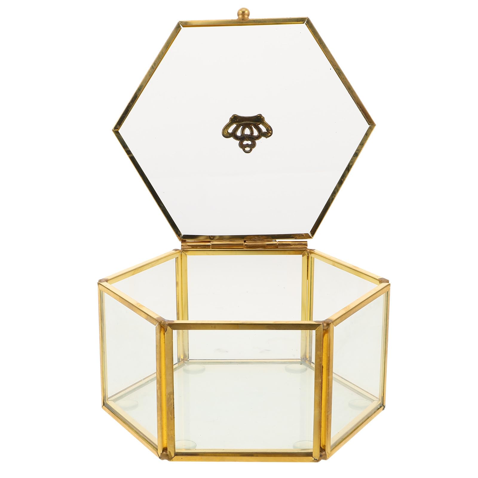 Rangement bijoux verre et cuivre résistant avec couvercle transparent