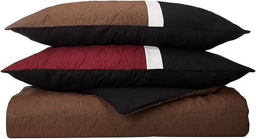 Vista 26 de Chezmoi Collection Upland - Juego de edredón acolchado de retales, 7 piezas, morado/negro/gris, tamaño matrimonial Púrpura/Negro/Gris