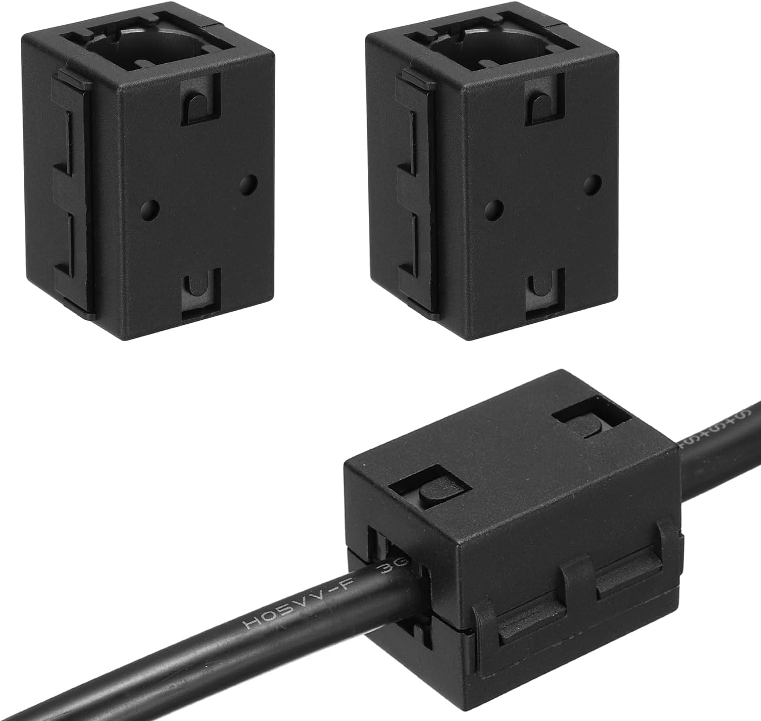 sourcing map 2Pcs Clip-on Ferrite Ring Core, RFI EMI Noise Suppression Filter Cable Clip Ferrite Beads for 19mm USB Audio Video Data Cables, for Interference Reduction, Black,Square
