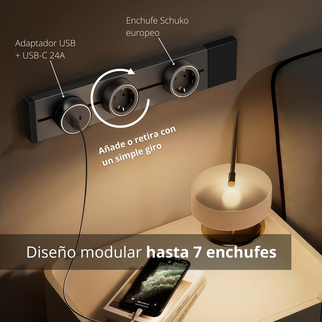 [Garantía Europea] Carril Enchufe Pared, hasta 7 Tomas, Regleta Lineal, raíl Modular, conexión Deslizante, Riel eléctrico, Power Strip, 50cm (4 shucko + 1 USB) — view 6