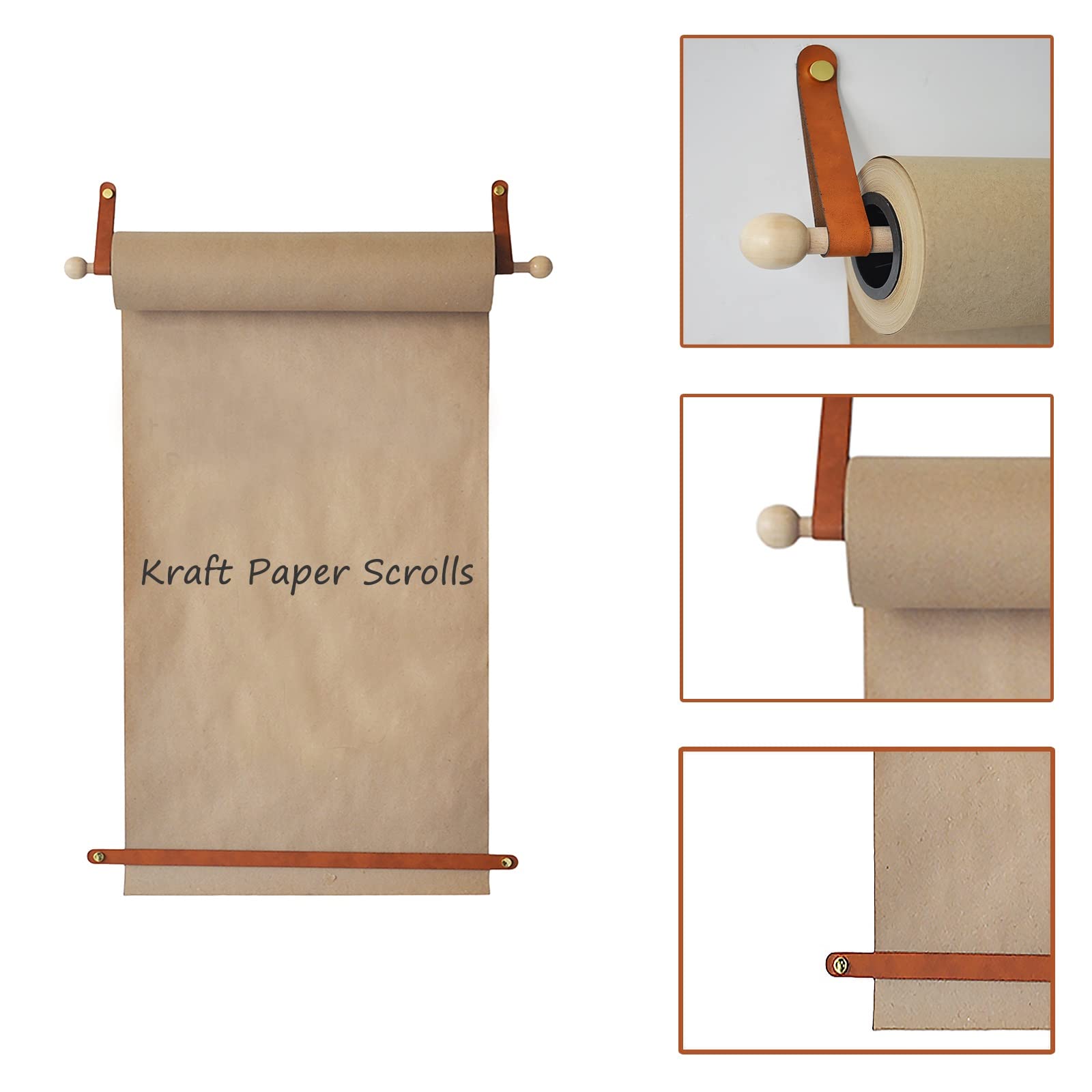 Uchwyt na papier pakowy uchwyt na tablicę rysunkową, dozownik rolki papieru do notatek biurowych - montaż na ścianie, papier pakowy o szerokości 45/64 cm, lite drewno, szerokość p