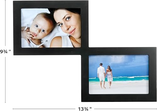 Miniatura 3 de EXCELLO GLOBAL PRODUCTS Marco de collage diagonal con capacidad para dos fotos de 4 x 6 listo para colgar, moderno, madera de granero, casa