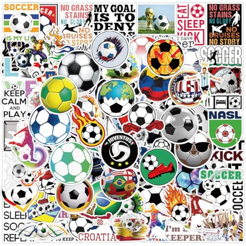 HAPZUR 100 Autocollants Football Imperméables & Auto-adhésifs – Stickers Vinyle pour Enfants, Garçons, Filles, Adolescents. Idéal Cadeau Sport, Déco Laptop, Téléphone, Skateboard, Bagages.