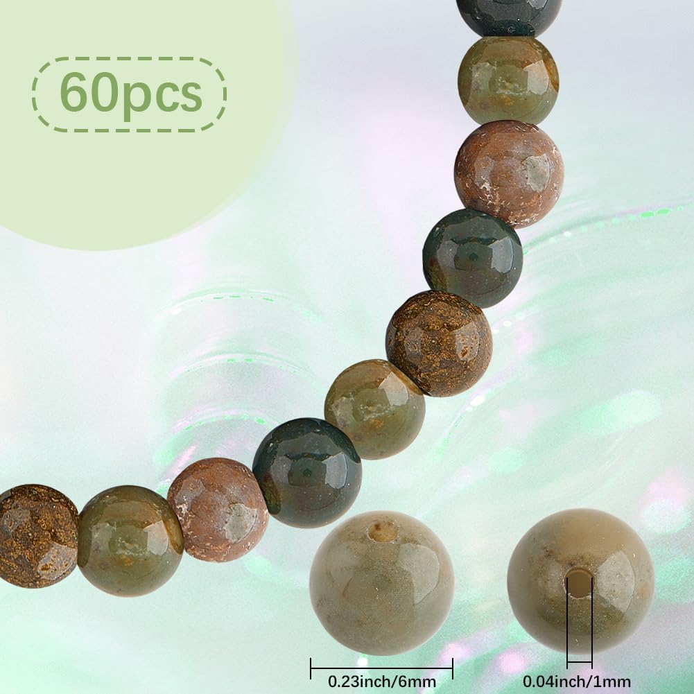 SUNNYCLUE 1 Box 60Pcs Indian Agate Stone Beads 6mm Gemstone Beads Small Round Ball Natural Smooth Stone Loose Spacers Findings Accessories for Jewelry Making Bracelets Necklaces Earrings Adults - Image 2