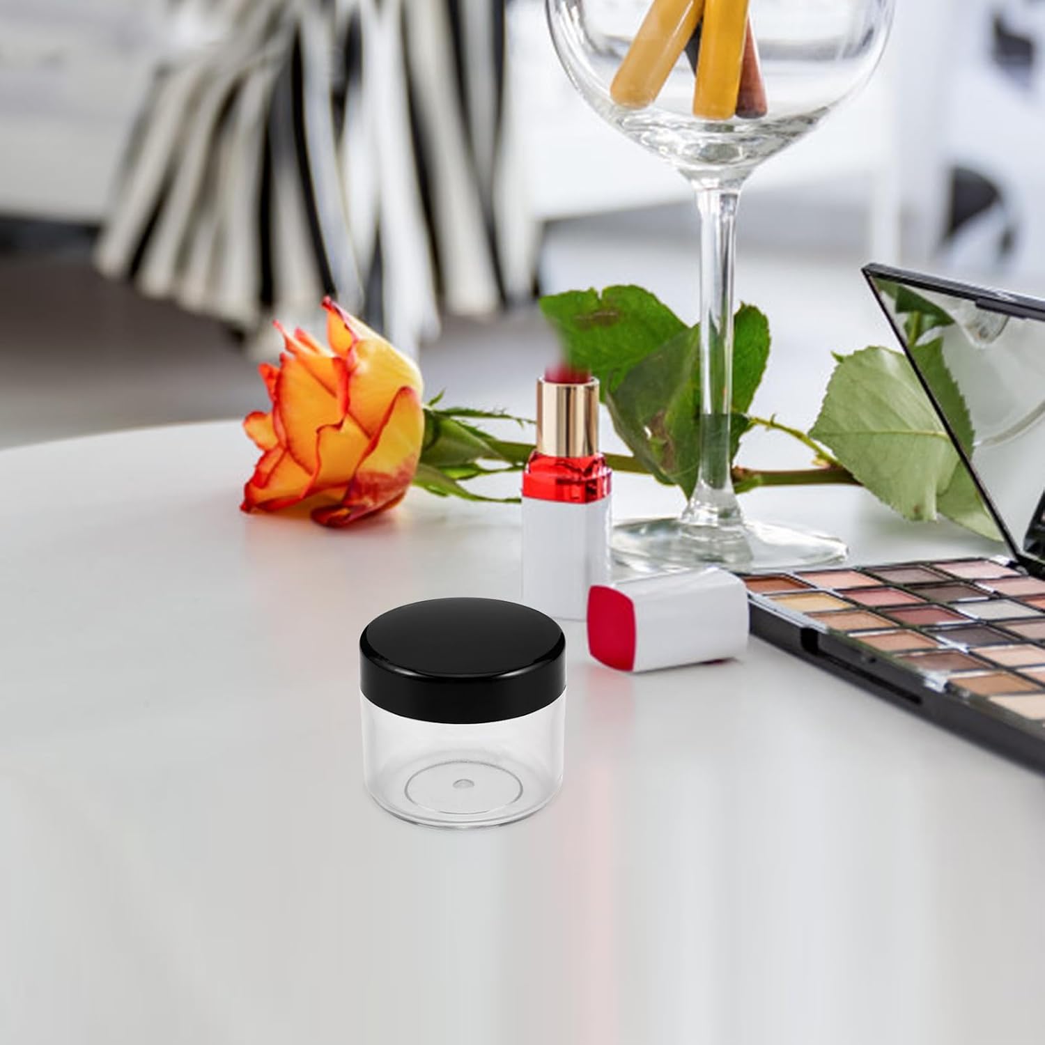 ORFOFE 9pcs Travel Cream Boxes Mini Sample Containers for Skincare 20g and 10g Capacity Black Lightweight Ps and Pp Material Easy to Clean Refillable Cosmetic Jars for Travel Toiletry