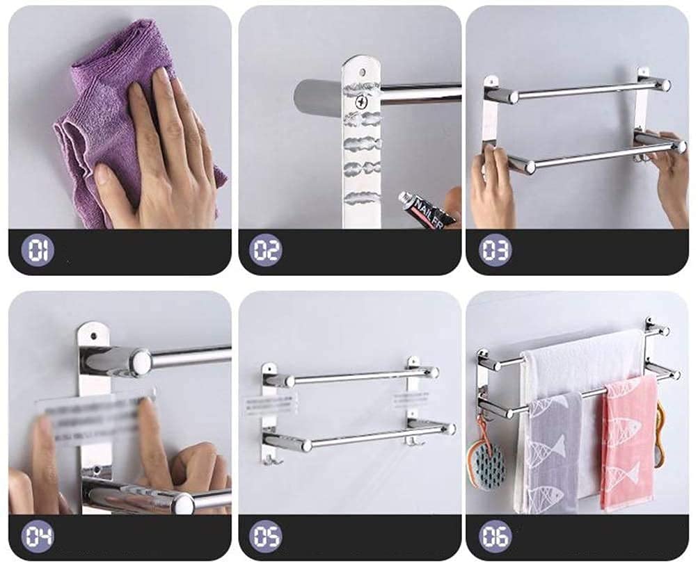 Toalleros Cromado Montado en la Pared Toallero para baño Barra de Cocina, Toallero Barra de toallero de múltiples Capas de Acero Inoxidable 304 Barra de Tres Capas (Tamaño : 50cm)