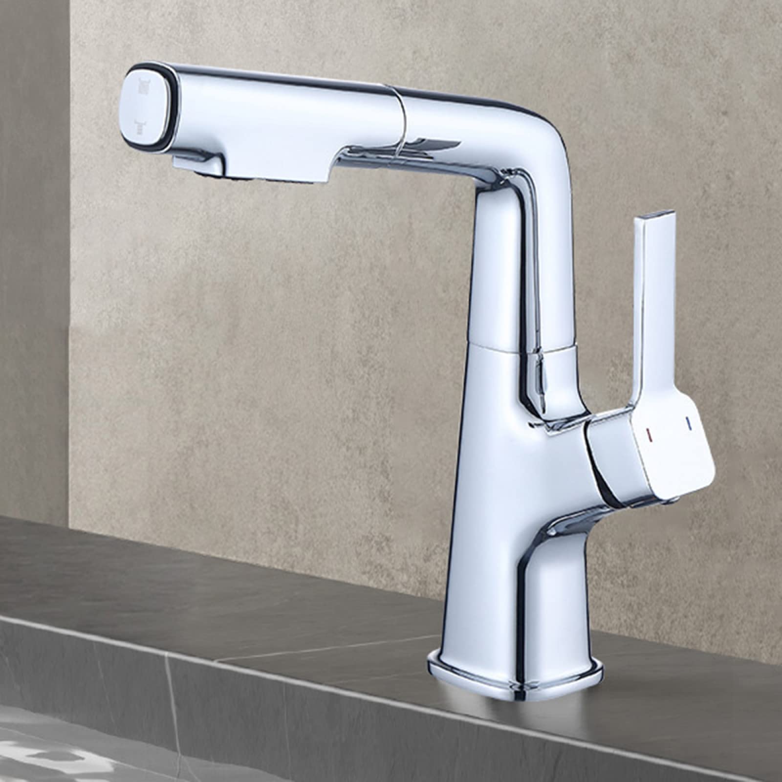 Robinet de lavabo de salle de bain avec pulvérisateur rétractable monotrou pour eau chaude et froide