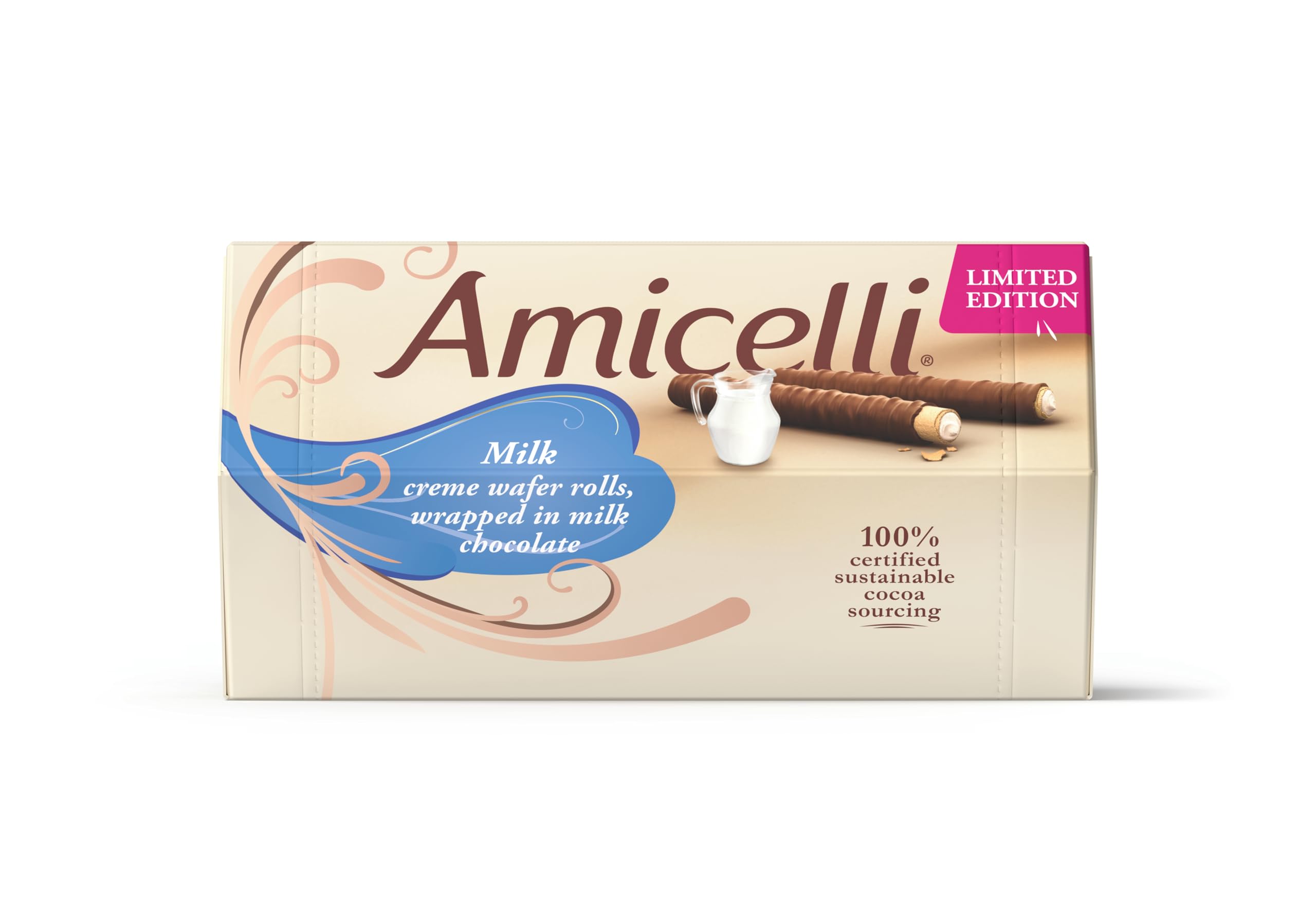 Amicelli Limited Edition Vanilla Milk Crème Crispy Wafer Rolls 200g Gift Box of 16