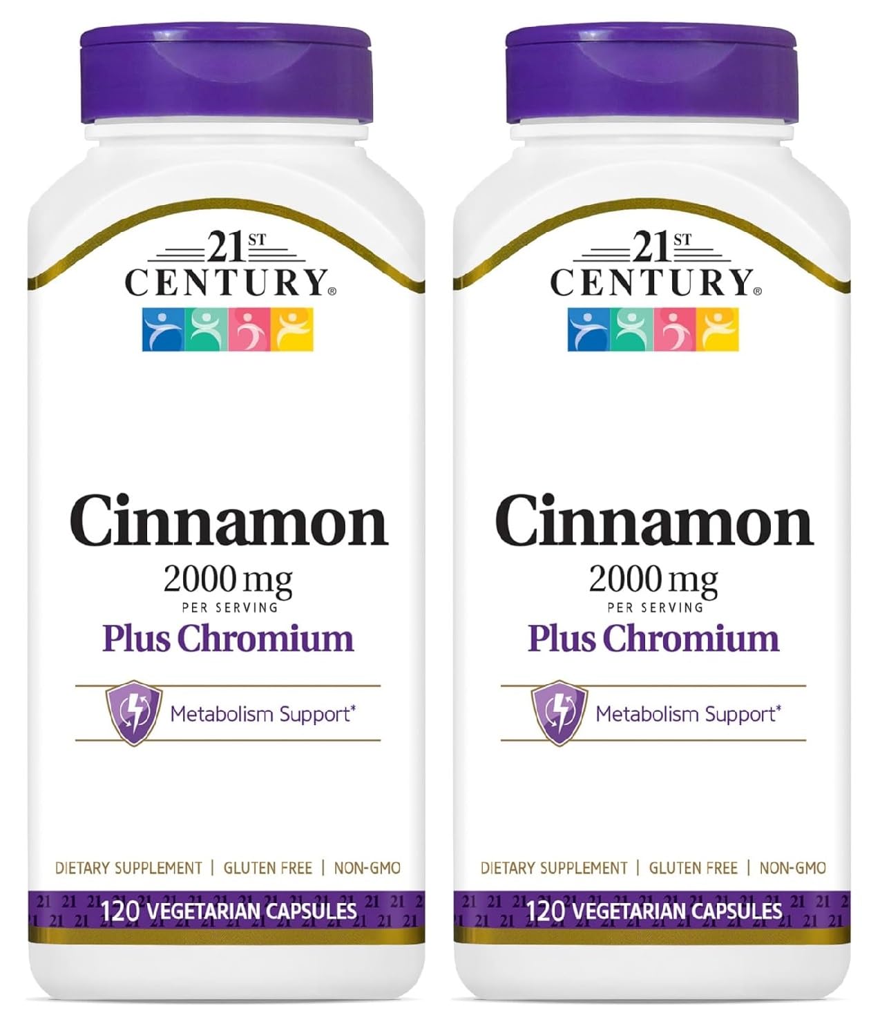 21st Century Cinnamon 2000 mg Per Serving Plus Chromium Vegetarian Capsules 120 Count - Pack of 2 120 Count (Pack of 2)