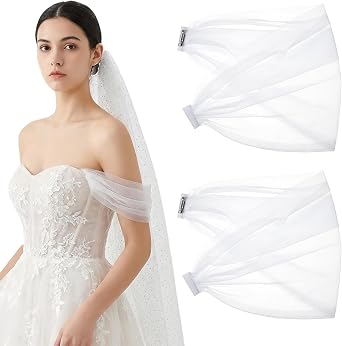 2 Pcs Detachable Sleeves for Wedding, Womens Long Tulle Sleeves Removable Puff Sleeve for Wedding Dresses Prom Evening Gowns
