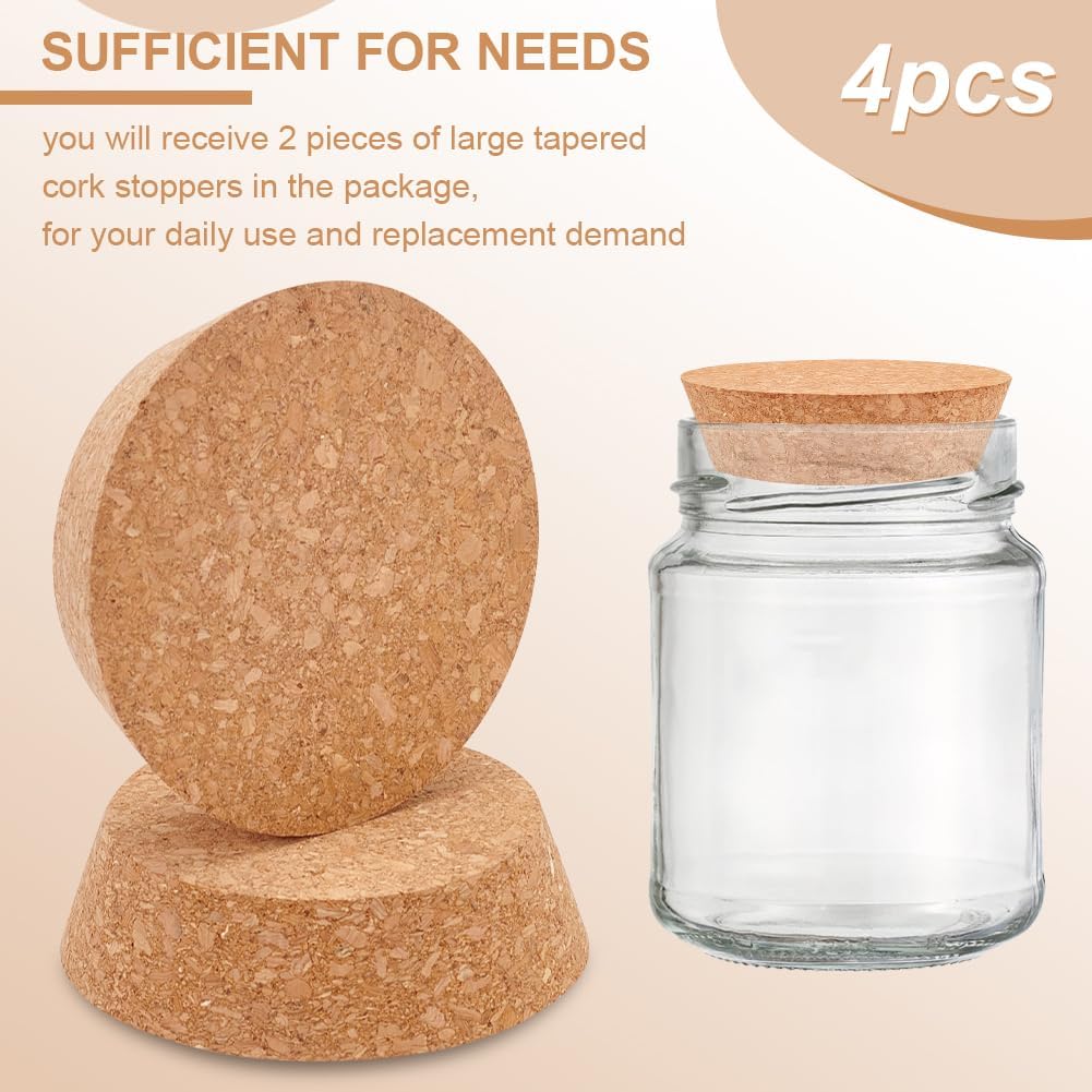 BENECREAT 4 Pcs Large Cork Bottle Stoppers, 3.5~4.3 Inch Tapered Cork Plugs for Wine Bottle, Carafes, Pottery, Beer Glass Bottle, Craft DIY Decor, 1.18 Inch Thick
