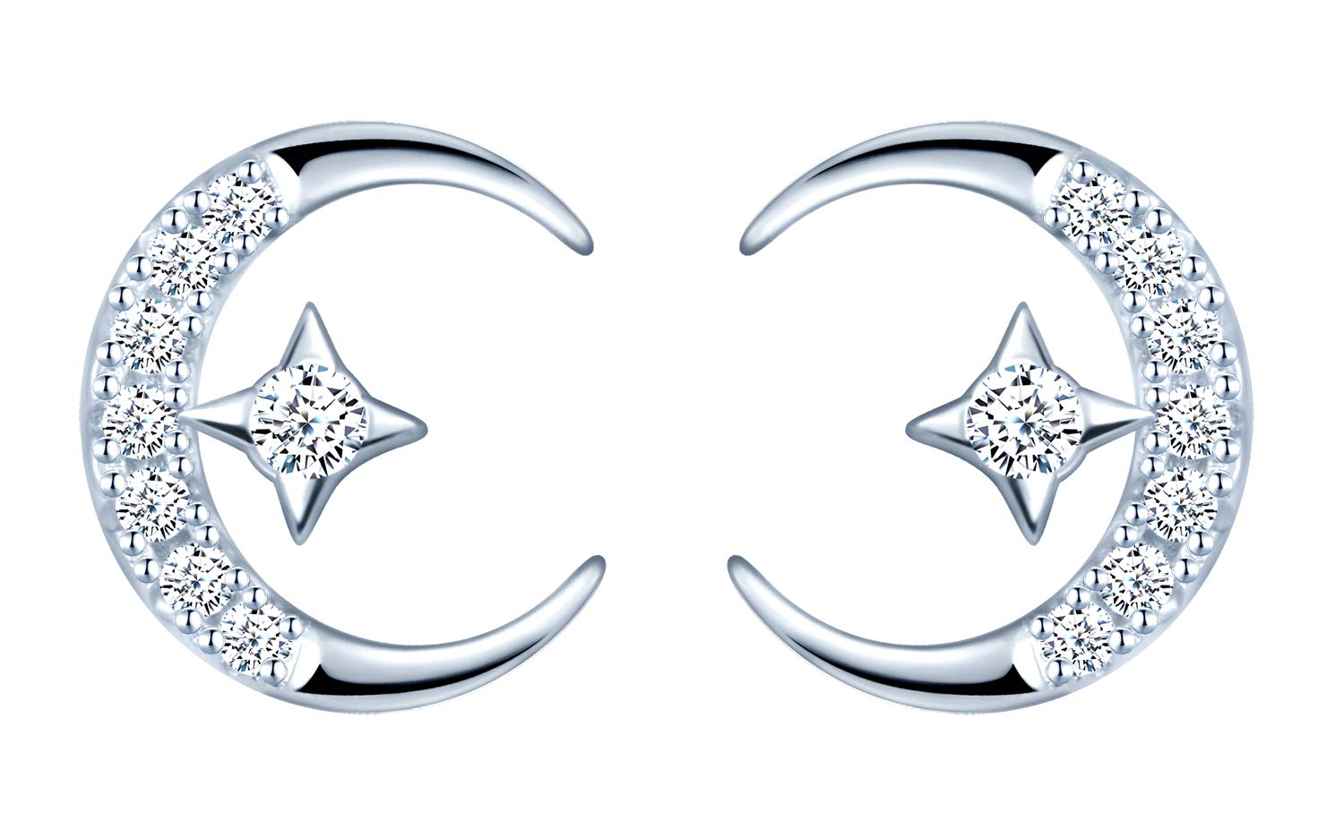 MicLee Pendientes elegantes para mujer, mini pendientes de plata 925, en forma de luna y estrella, zirconia cúbica con incrustaciones