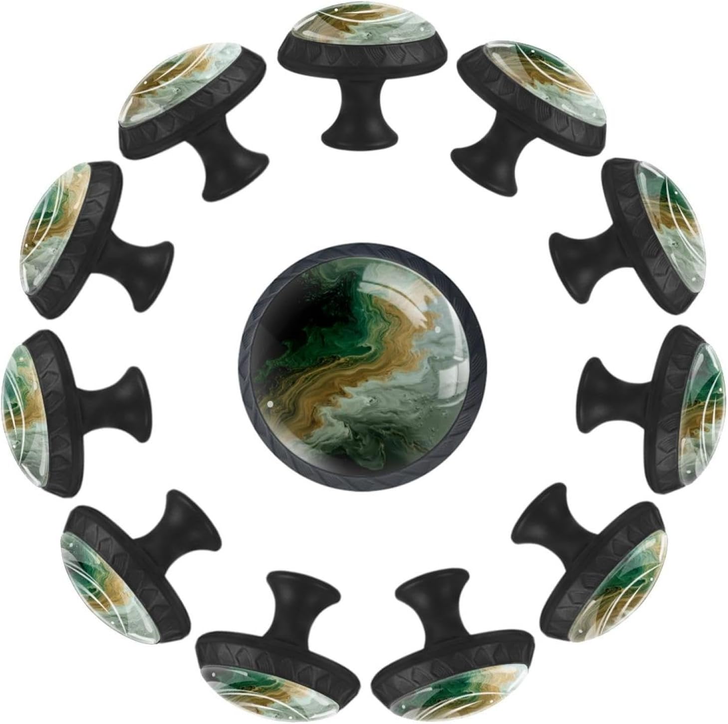 Black Sage Green (2) Pattern Cabinet Knobs, Decorative Drawer Pulls for Kitchen Cabinet, Furniture Hardware for Cupboard Closet Bedroom