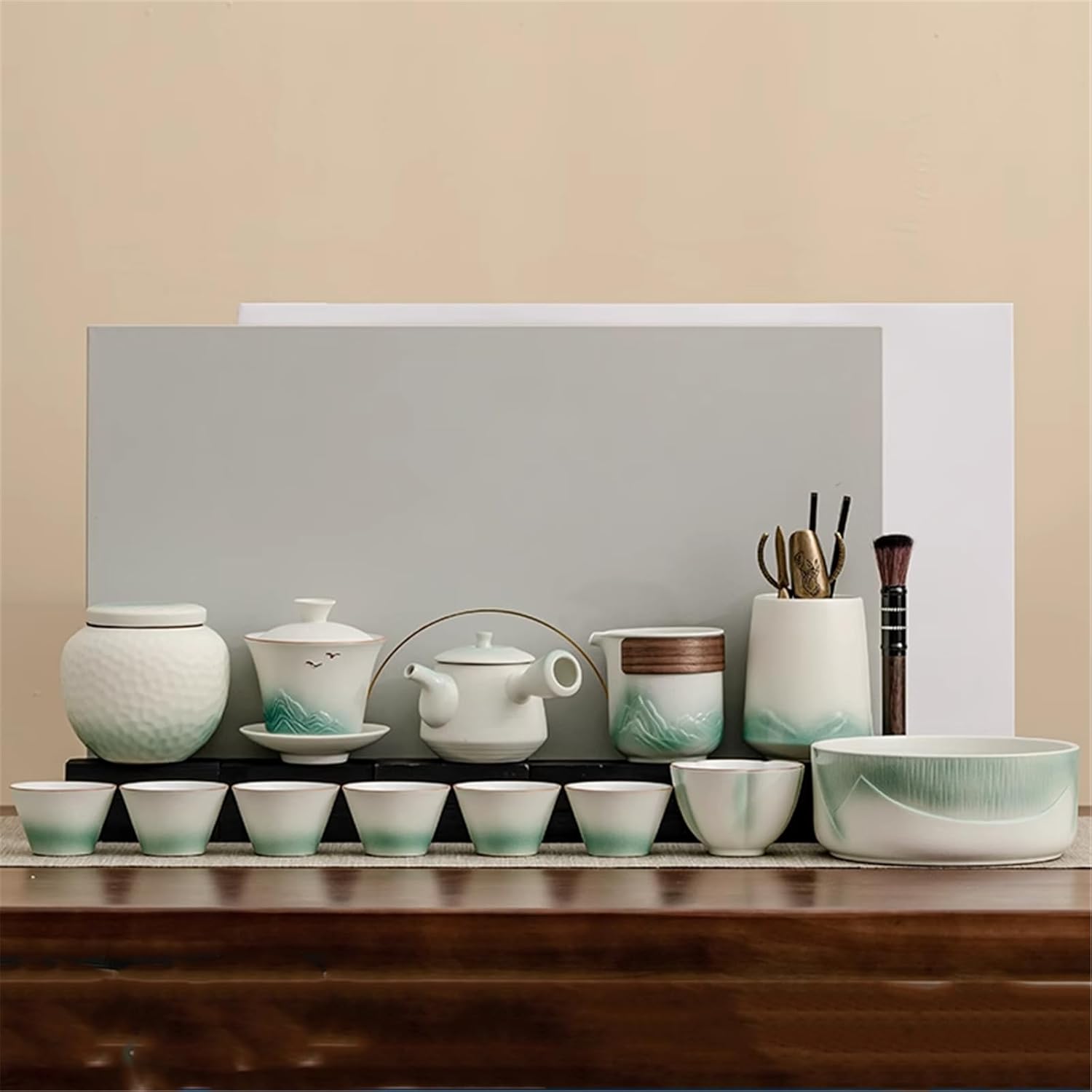 Kiln-Changed Complete Tea Set, Home Office Guest Gongfu Tea Pot Small Tea Cup Tea Tray Gift Box-set2