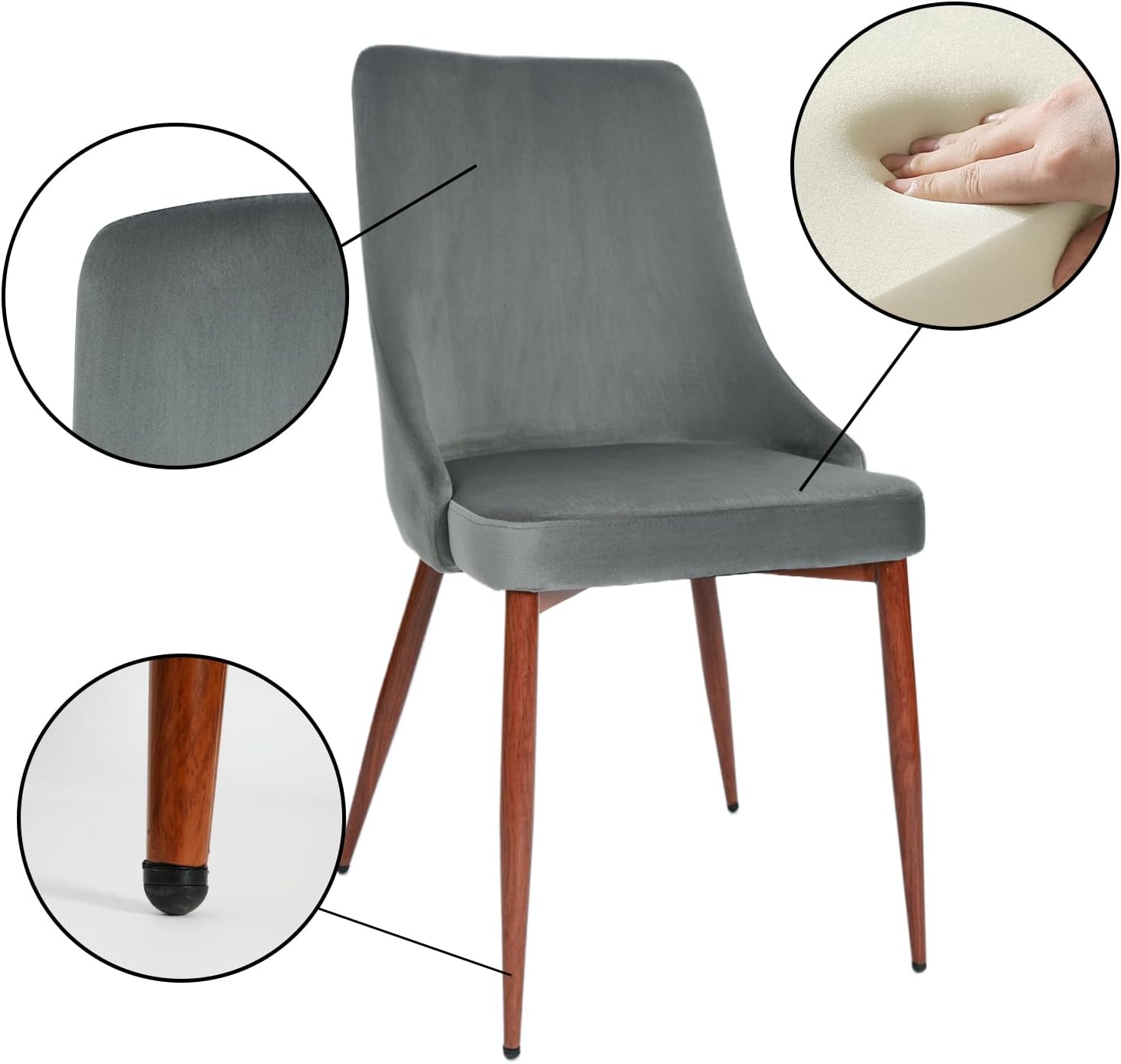 CangLong Modern Upholstered Dining Chairs Set of 2, High Back Velvet Accent Side Chairs with Metal Legs for Kitchen, Living, Guest & Bed Room, Grey