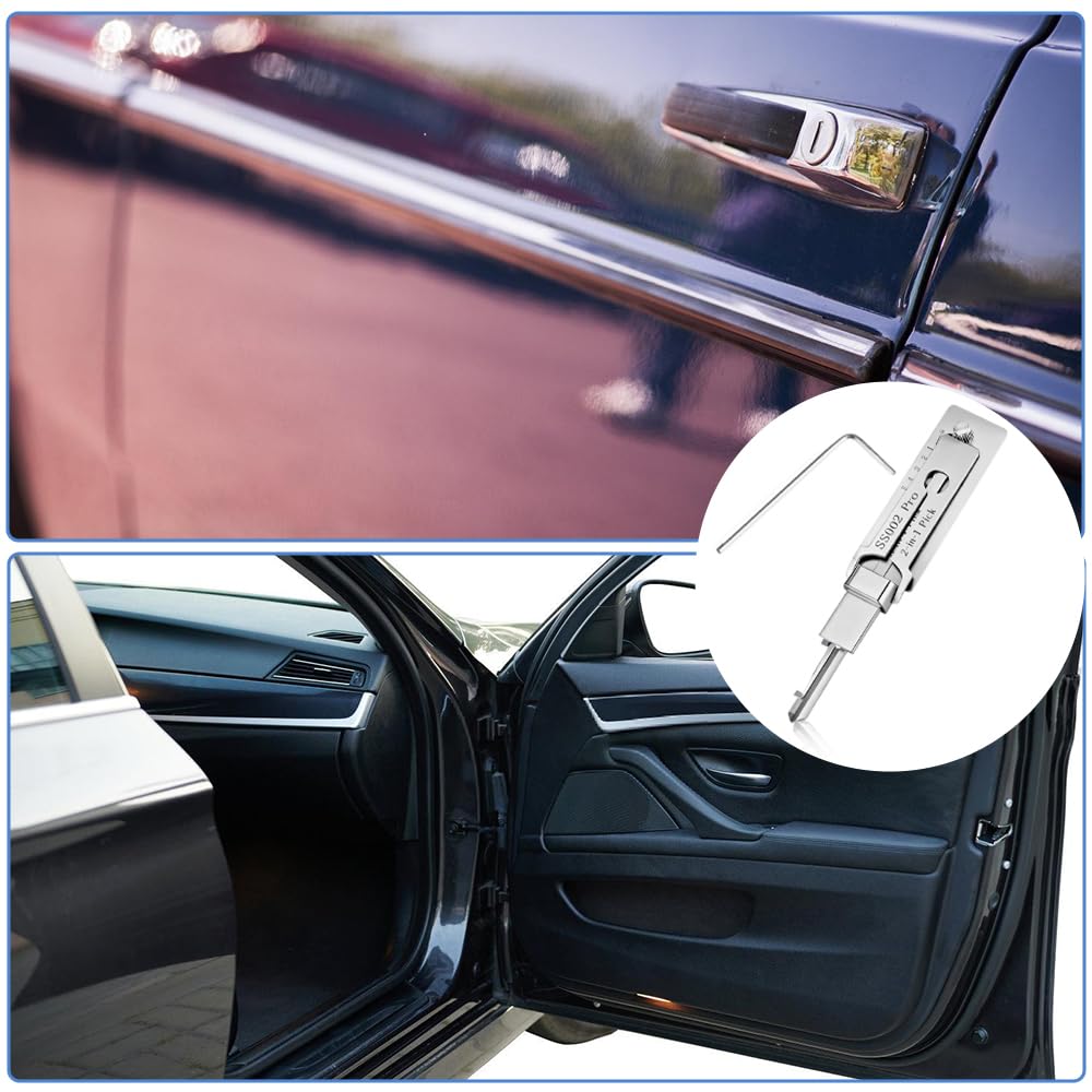 2-in-1 SS002 Pro Dietrich-Set für S-Rillenschlösser, Edelstahl-Schlüsseldecoder & Dietrichwerkzeug, Kompatibel mit Auto/Hausschlössern, Leicht & Präzise für Anfänger & Profis