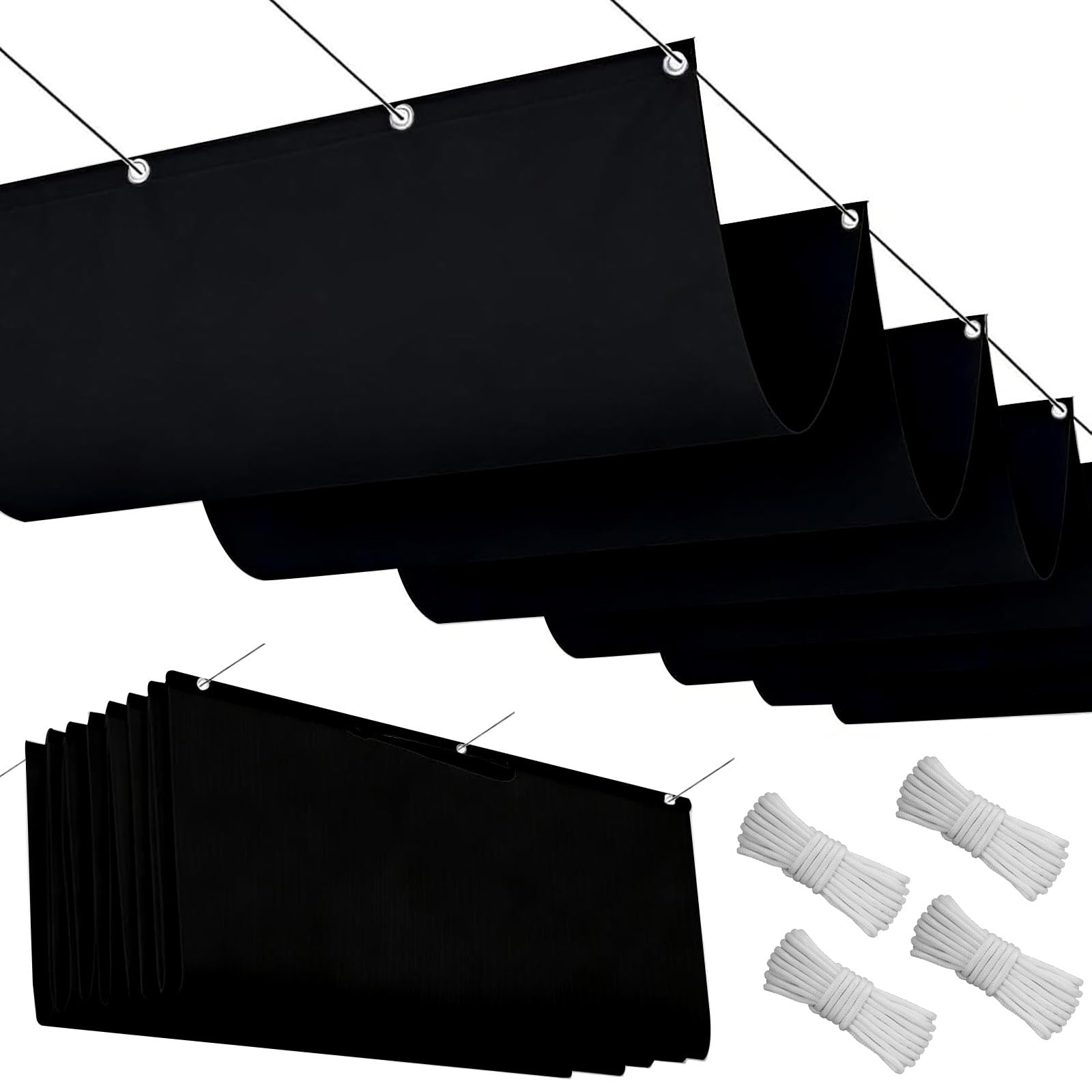 Voile d'ombrage rétractable 400x400 cm noir imperméable pour pergola et jardin