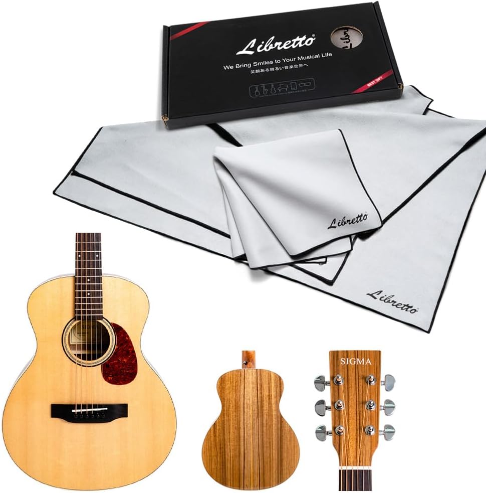 SIGMA, Mini Acoustic Guitar, Solid Spruce Top, Dao Back & Sides + Microfiber Polish Cloth for Musical Instrument