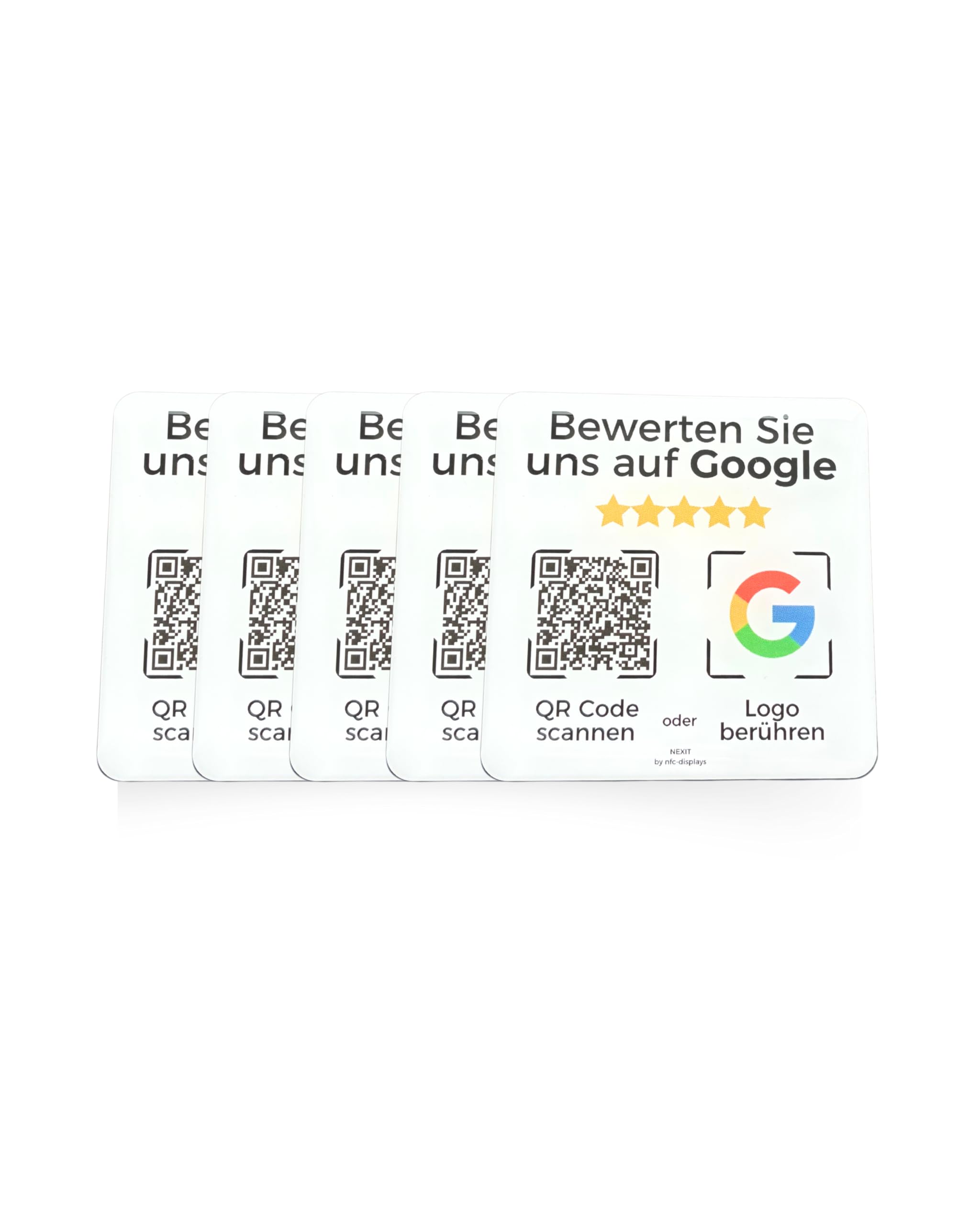 Aufsteller Aufkleber-Karte für Google Bewertungen mit QR-Code NFC 6x6 cm 5x Pack weiß Deutsch