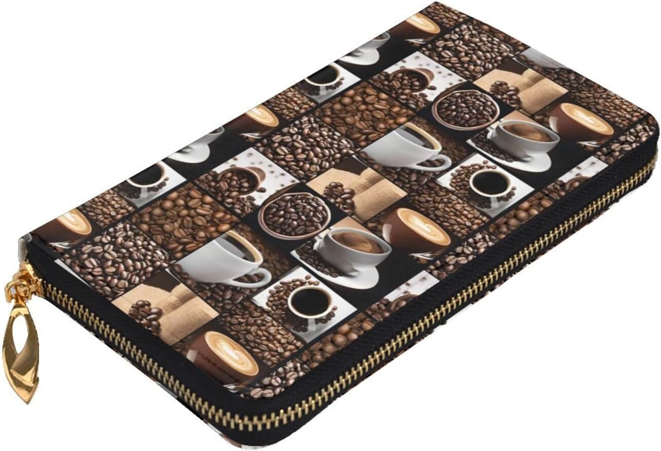 Leather Long Handheld Coffee Collage Wallet, Multiple Card Slots For Cash, Id Card Pocket.