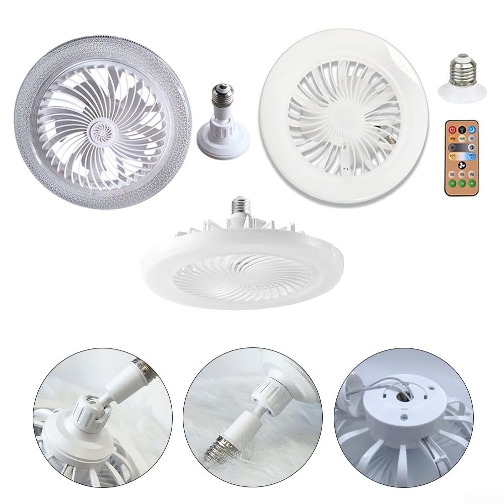Ventilatore da soffitto con telecomando E27 con luce e timer integrati, migliora il comfort in stanze piccole (A)