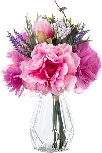 ASTRYAS Flores artificiales, rosas de seda, rosas artificiales, flores rosadas, decoración de plantas de eucalipto, arreglo floral de rosas