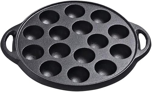 Hemoton Sartén Takoyaki de hierro fundido, sartén antiadherente Takoyaki, 15 agujeros, bola de pulpo, carne y bola, parrilla de hierro fundido para