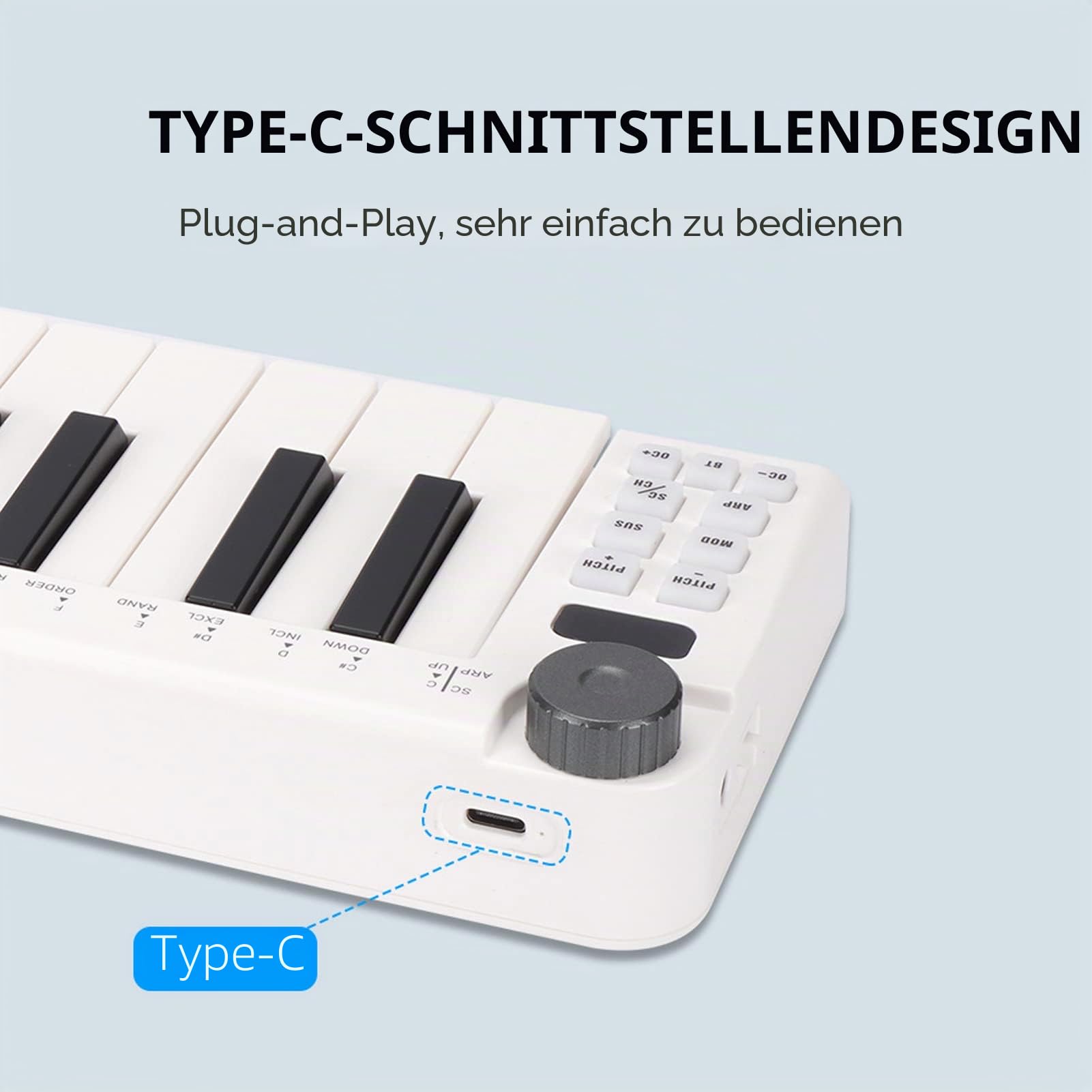 Summa SMK-25mini MIDI-Tastatur, wiederaufladbare MIDI-Kontrolltastatur mit 25 Tasten, tragbare Mini-USB-Tastatur, MIDI-Controller mit 25 anschlagdynamischen Tasten, 1 Knopf