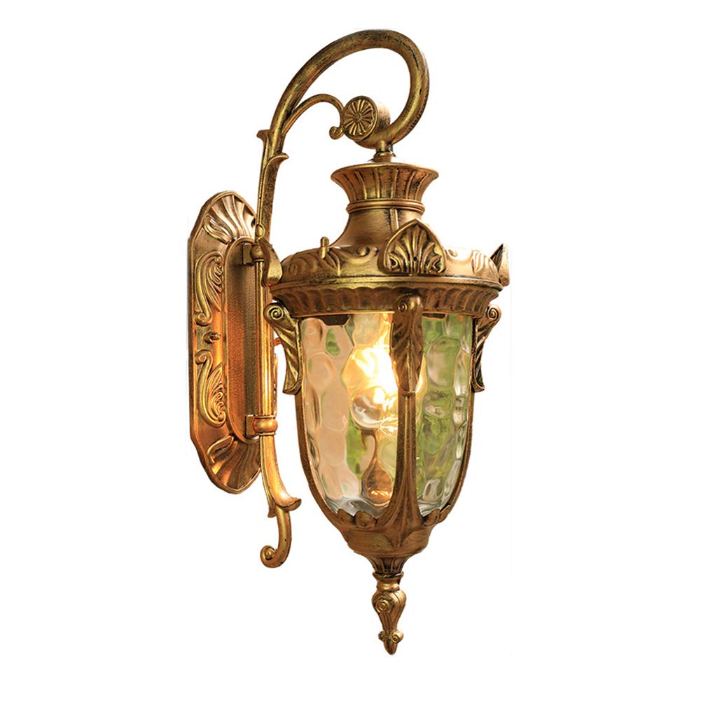 LPZF Outdoor Waterproof Wall Sconce E27 Lantern Fixture, Classic Garden Lighting Wall lamp Glass Shades Corridor Lamp-Golden-L 24x62cm