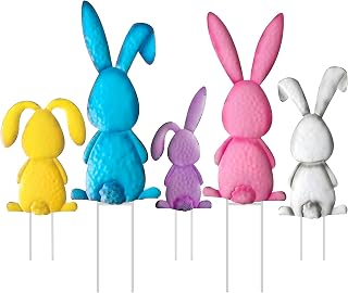 Outdoor Easter Yards Signs Decorations, 5 Pack Metal Bunny Signs with Stake