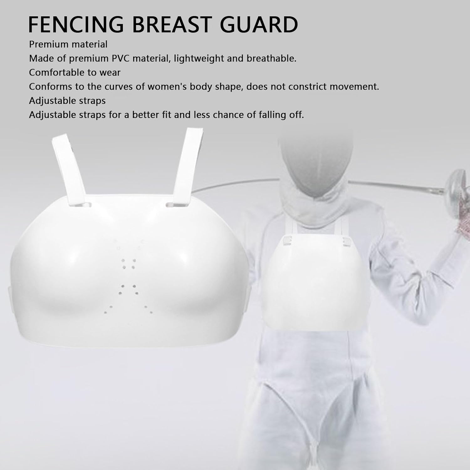 Fencing Chest Guard, PVC Adjustable Strap Breast Protector for Women, Sports Chest Guard for Fencing Soccer Baseball Volleyball, Size M