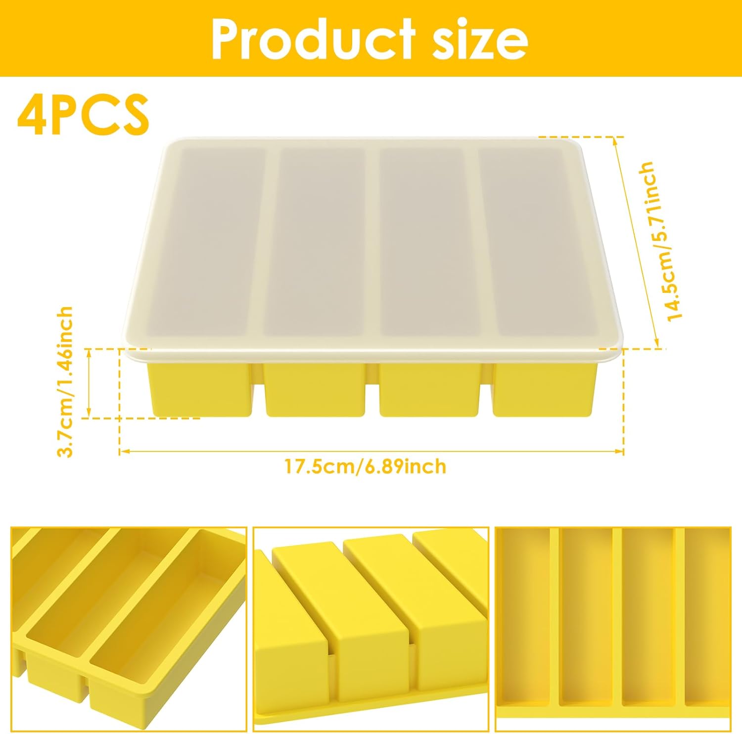 4 Pcs Silicone Freezer Trays with Lid Easy Release Silicone Food Freezer Tray Multipurpose Ice Cube Tray for Freezing Soup Sauce Leftovers