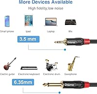 Vista 4 de Disino 10 pies de cable de 1/4 a 1/8, adaptador de interconexión mono a estéreo, calidad profesional, increíble durabilidad