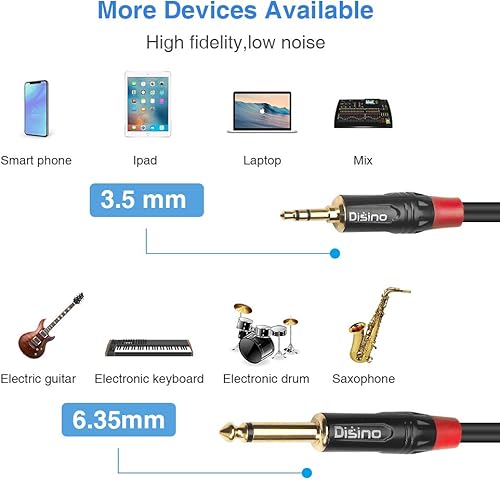 Miniatura 4 de Disino Cable de 14 a 18 de 10 pies, adaptador de interconexión mono a estéreo, calidad profesional, increíble durabilidad