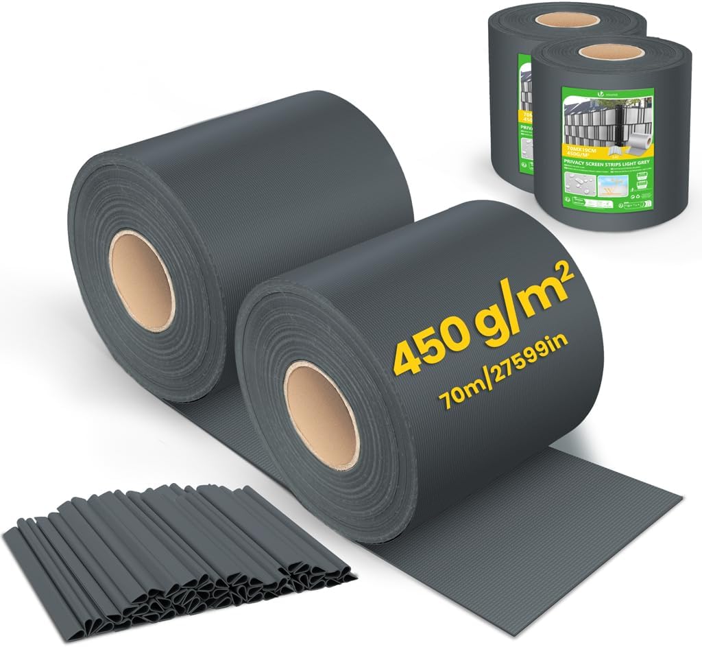 vounot Privacyscherm, pvc-hek, 450 g/m², inkijkbescherming voor tuin, verduisteringsfolie, 19 cm x 70 m, met 40 bevestigingsclips voor gaaspanelen, stijve hekken, zwart vounot Privacyscherm, pvc-hek, 450 g/m², inkijkbescherming voor tuin, verduisteringsfolie, 19 cm x 70 m, met 40 bevestigingsclips voor gaaspanelen, stijve hekken, zwart