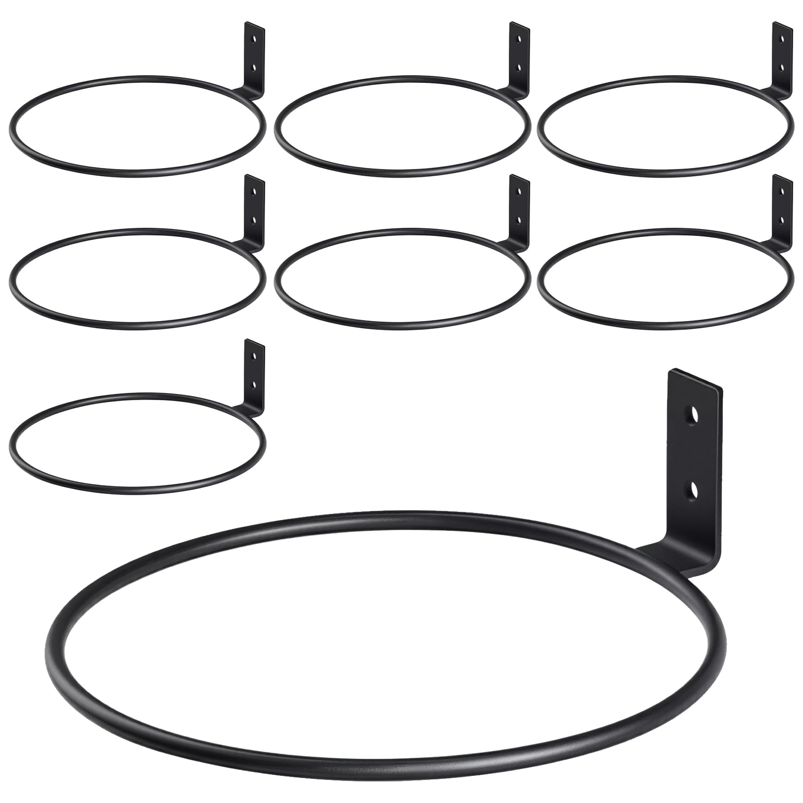 8 Soportes para Macetas de Pared de Metal 20 cm Negro - Anillos para Plantas con Tornillos Incluidos - Jardín Balcón Terraza Interior Exterior