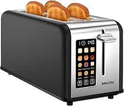 Mecity 4 Slice Toaster with Touchscreen Long Slot, Stainless Steel Smart Bread Toaster for Bagel Muffin Waffle Gluten Free Breads, Timer, Defrost, Reheat, 120V 1400W