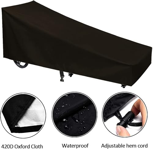 Miniatura 3 de Fundas impermeables para tumbonas para exteriores, patio, piscina, tumbona, resistente al viento, con correas de cierre de clic (negro, 82 pulgadas