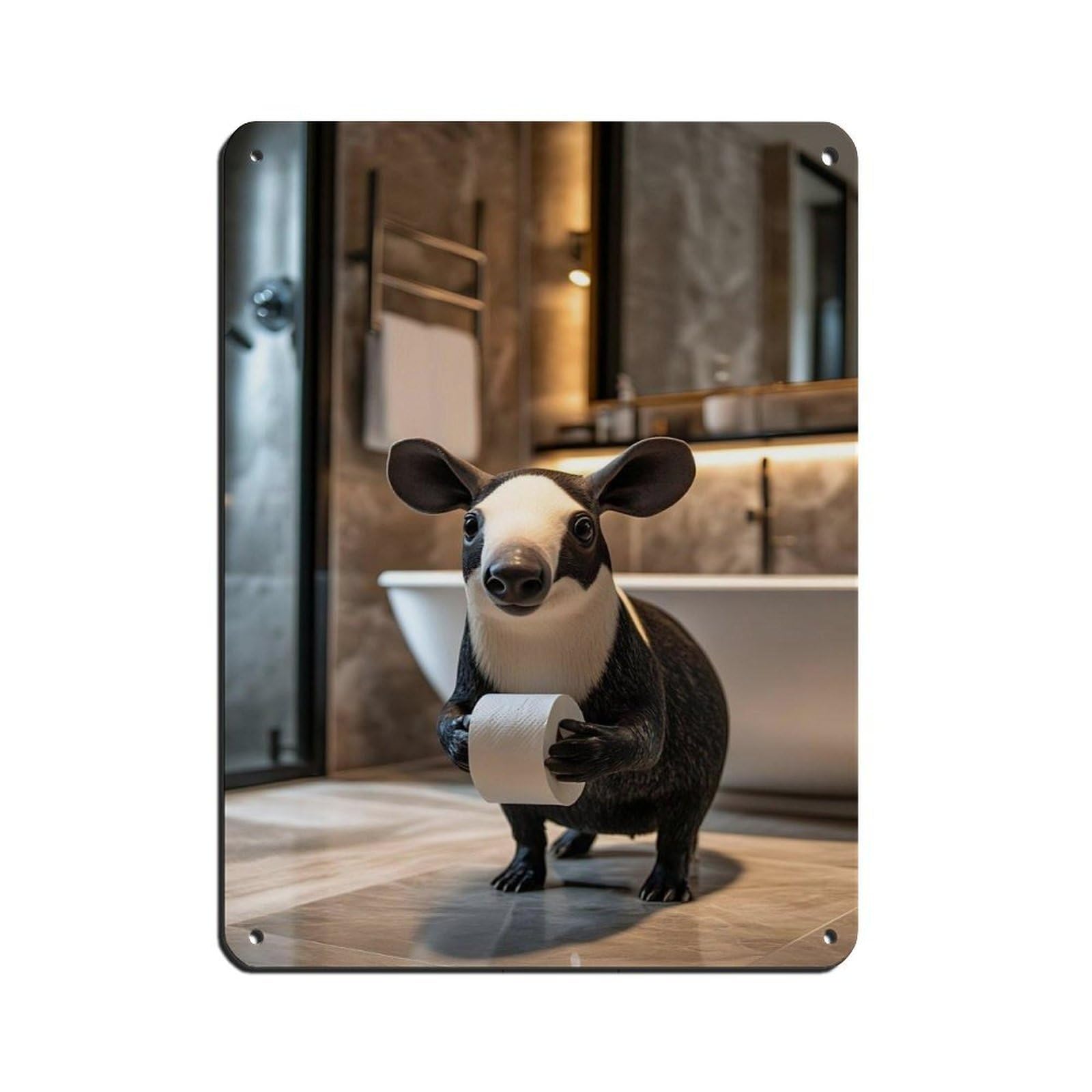 Adorable Tapir Bathroom Retro Poster Metal Tin Sign Chic Art Retro Iron Painting Bar People Cave Cafe Family Garage Poster Wall Decoration 12x16inch(30x40cm)