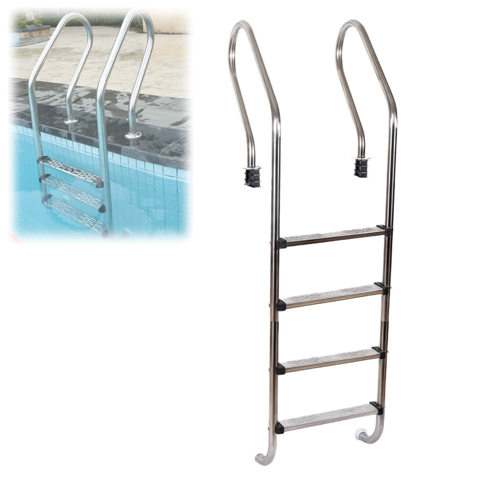 Scaletta per Piscina, in Acciaio Inox 304, a 2 gradini Antiscivolo, per Piscine interrate, Portata Massima 200 kg, Facile Installazione per Uso Interno/Esterno.