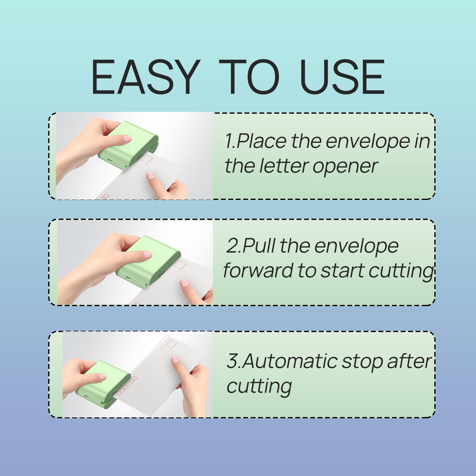 Abrecartas eléctrico recargable, cortadora automática de sobres, abridor de correo eléctrico para manejo universal de correo (verde saga)